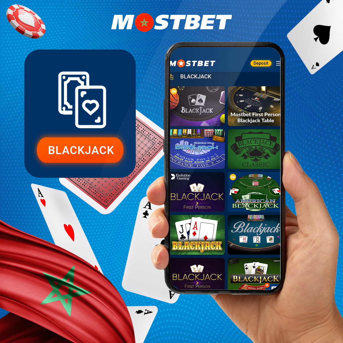 Large selection of Blackjack Games at Mostbet Morocco online casino