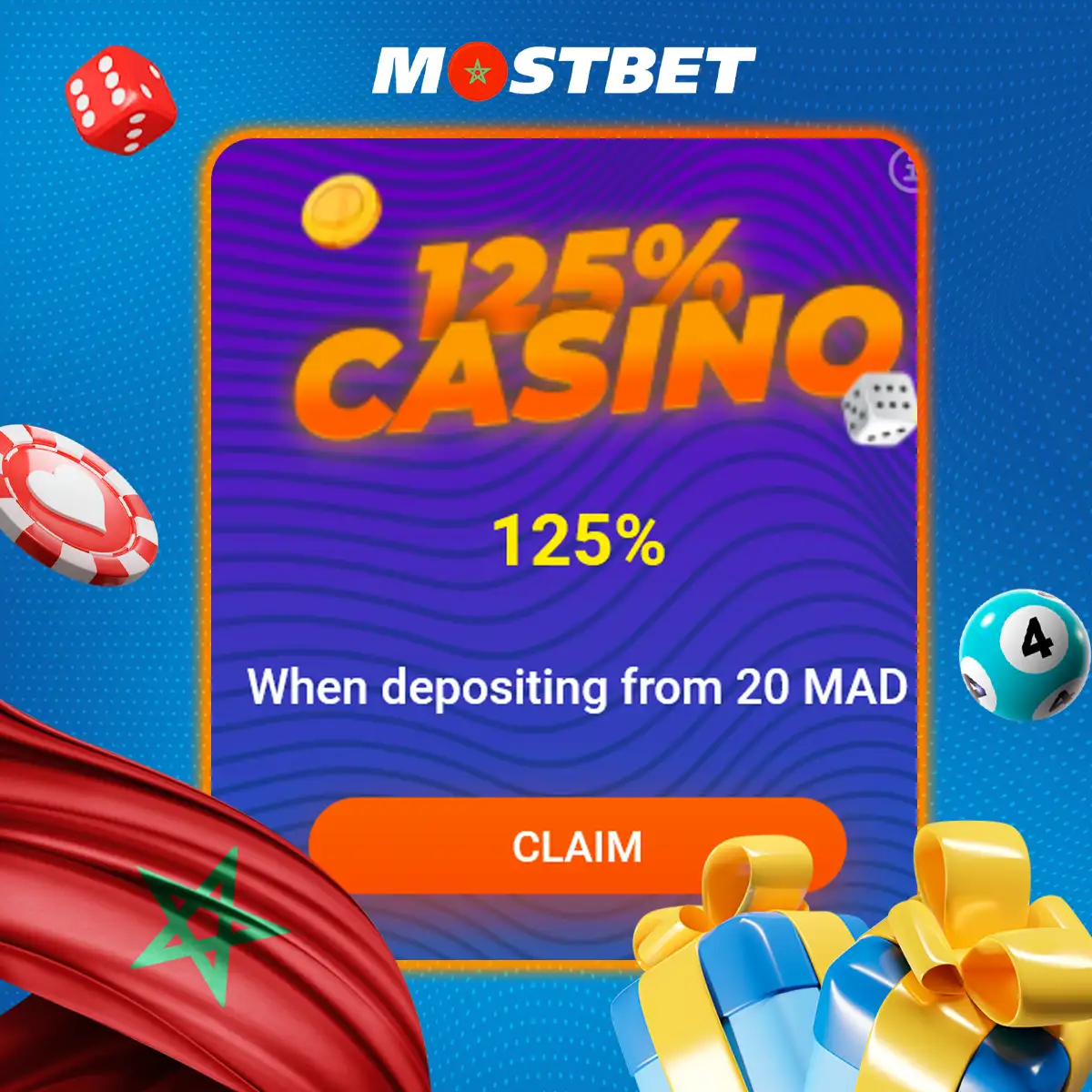 Obtenez 125% de bonus de casino sur votre premier dépôt chez Mostbet au Maroc