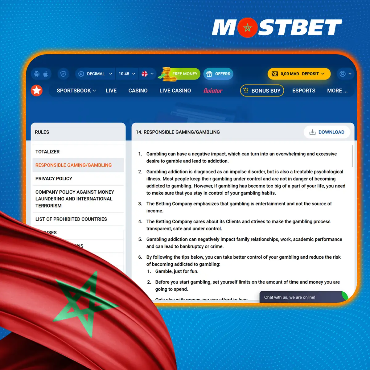 Mostbet appelle à un comportement responsable en matière de jeux d'argent