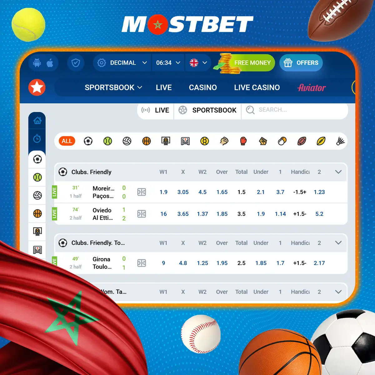 What sports can I bet on at Mostbet in Morocco?