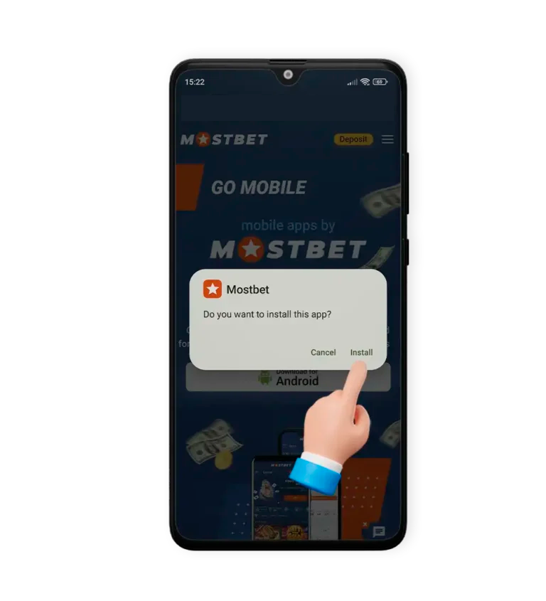 وافق على تثبيت تطبيق Mostbet على هاتف Android الخاص بك، الخطوة 7